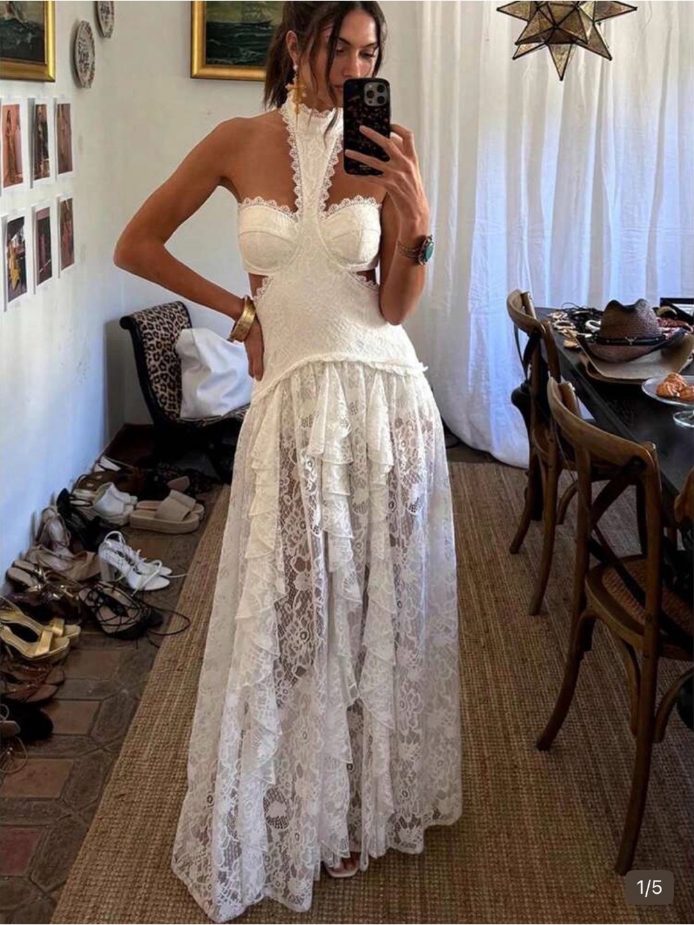 Elegant White Lace Halter Maxi Dress